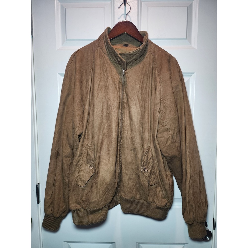 Vintage 80s Harrington Leather Jacket Brown Full Zip Bomber Mens XL